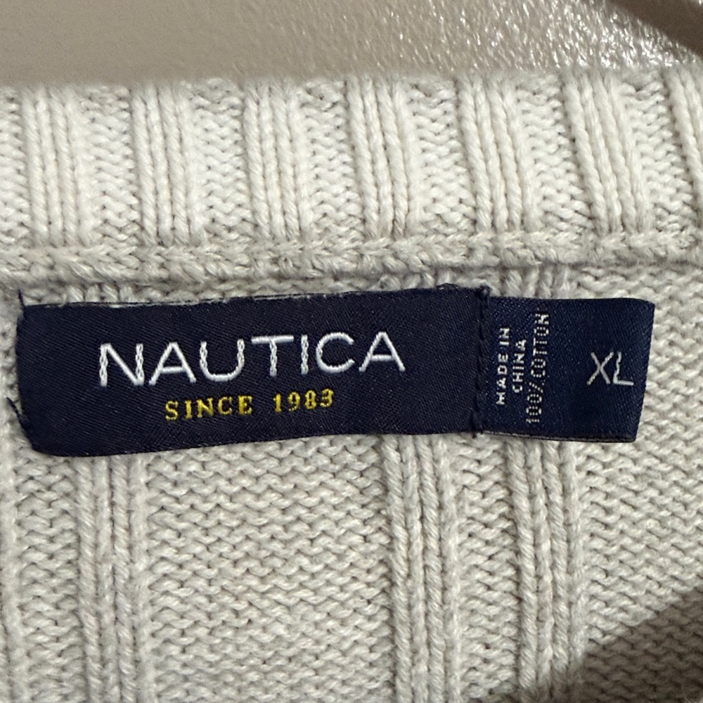 Nautica Light Gray Cable Knit‎ Crewneck Pullover Sweater Fisherman Men’s XL - Picture 6 of 9